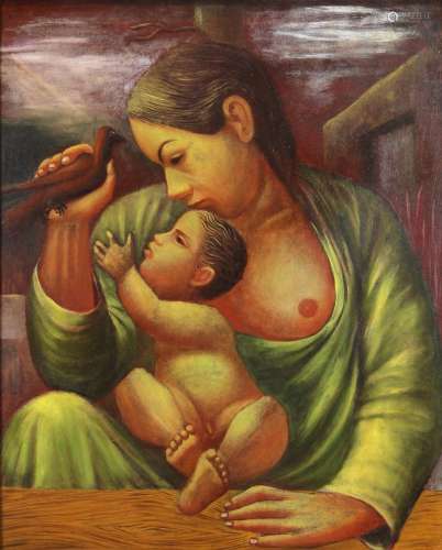 Attributed to Jesus Guerrero Galvan (Mexican, 1910–1973), Maternidad, circa 1940, oil on panel,