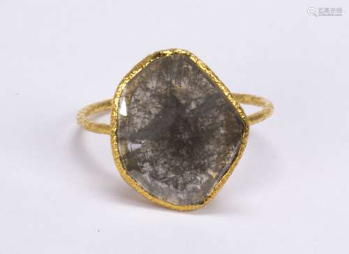 Diamond and 18k yellow gold ring Featuring (1) diamond slice, measuring approximately 14.7 x 11.8