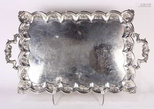 Austrian 812 silver double handled serving tray, Vienna, pre-1866, the scalloped edge border