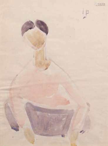 Ivan Pereis (Sri Lankan/Indian, 1921-1988), Untitled (Figure Squatting), watercolor on paper, signed