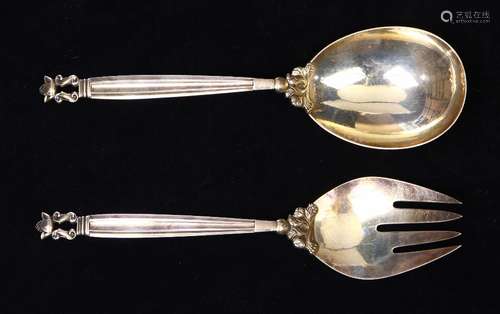 (lot of 2) Georg Jensen sterling silver salad set, in the 