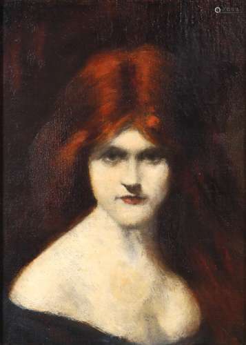 Jean-Jacques Henner (French, 1829-1905), Untitled (Auburn Beauty), oil on panel, signed upper right,