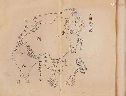 手绘彩色中国 世界地图 纸本