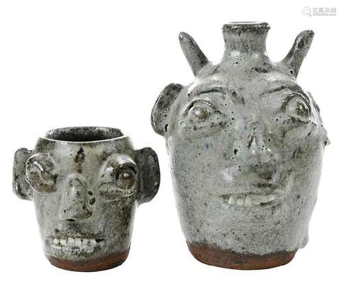 Two Burlon Craig Stoneware Face Vessels