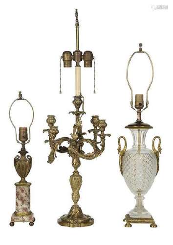 Three Gilt Bronze Table Lamps