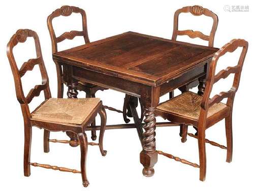 Four Louis XV Style Chairs with Oak Pub Table