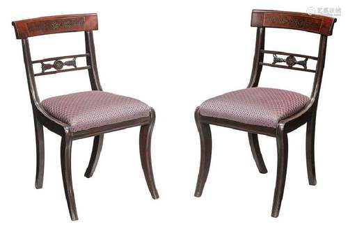 Pair Regency Brass Inlaid Mahogany Side Chairs