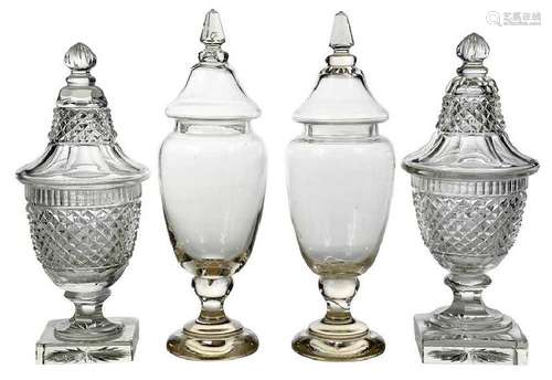 Two Pair Crystal Cut Lidded Urns