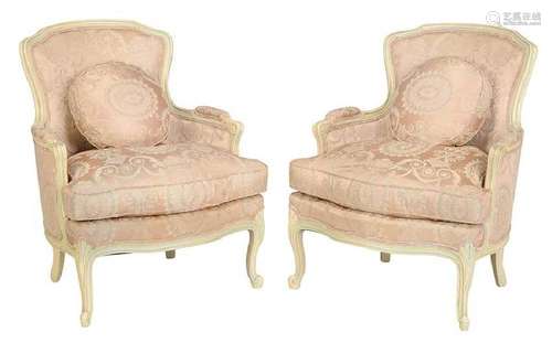 Pair of Louis XV Style Paint Decorated Bergeres