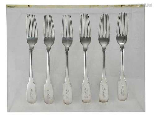 Six John Ewan Coin Silver Forks