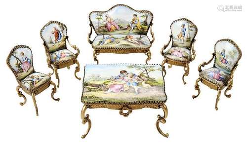 Six Pieces Miniature Viennese Enamel Furniture