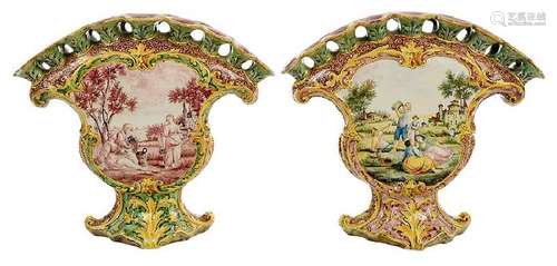 Pair of Angelo Minghetti Majolica Tulipieres