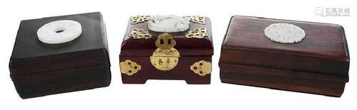 Three Wooden Boxes with Jade Discs