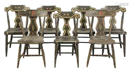 Set of Seven American Fancy Painted Side Chairs