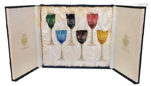 Six Faberge Wine Glasses in Case