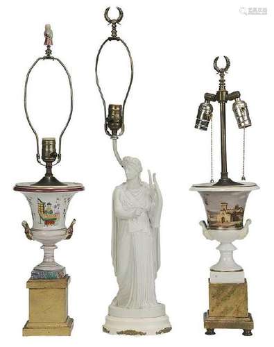 Three Porcelain Objects Converted to Table Lamps