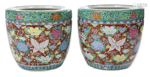 Pair of Chinese Enameled Jardinieres