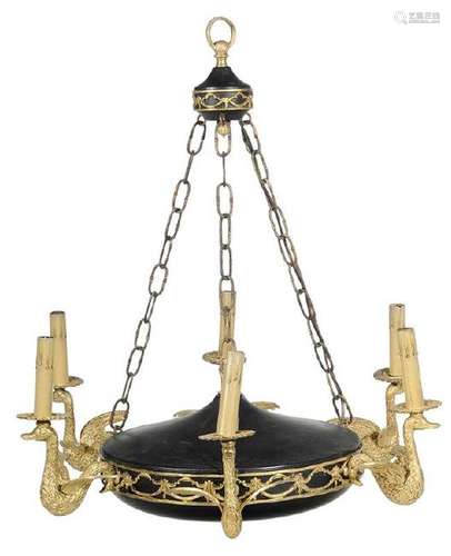 Empire Style Brass and Patinated Chandelier