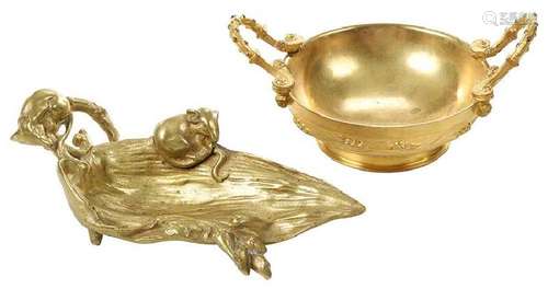 Two Gilt Bronze Small Bowls, One Barbedienne