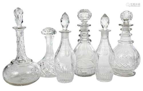 Six Cut Glass Decanters