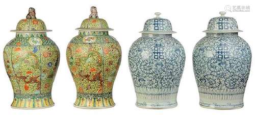 Two Pairs of Chinese Decorated Temple Jars