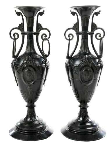 Pair Grand Tour Patinated Bronze Vases