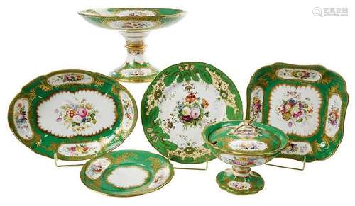 13 Pieces Green Floral Decorated Porcelain