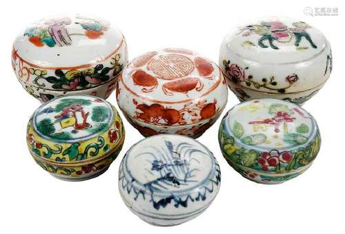 Group of Six Chinese Round Earthenware Boxes