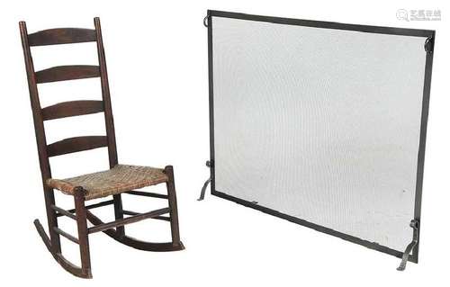 Large Rod Iron Spark Screen, Rocking Chair