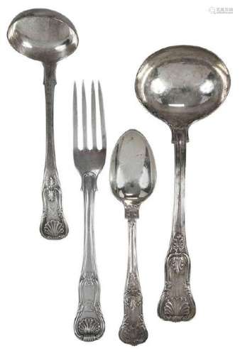 English Silver Shell Handle Flatware, 21 Pieces