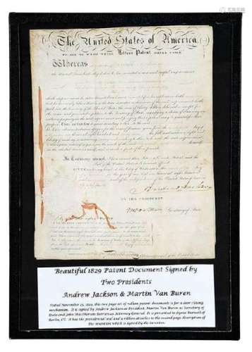 Andrew Jackson and Van Buren Signed Patent