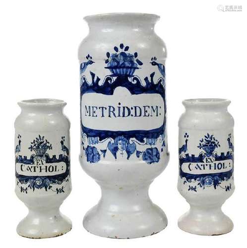 Three Delft Apothecary Jars