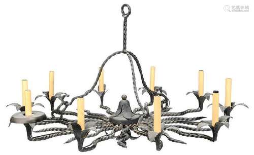 Arts and Crafts Wrought Iron 10-light Chandelier