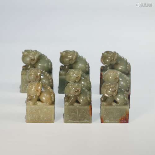 CHINESE GROUP OF 9 JADE SEALS