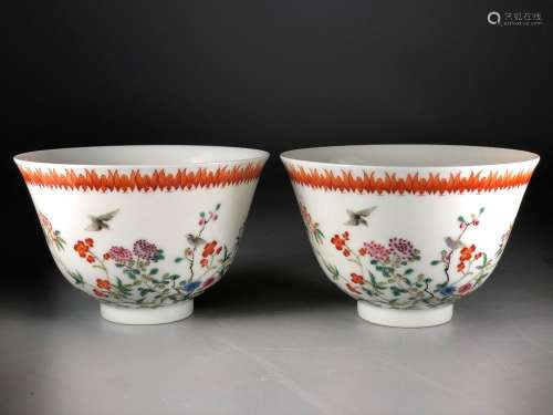 CHINESE FAMILLE ROSE PORCELAIN CUPS