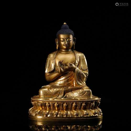 CHINESE GILT BRONZE SEATED SHAKYAMUNI