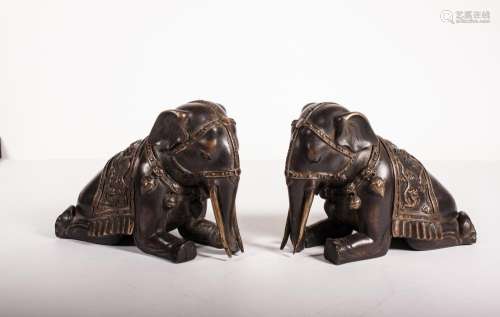 CHINESE BRONZE ELEPHANTS, PAIR