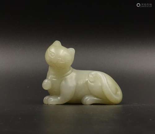 CHINESE CELADON JADE CARVED CAT