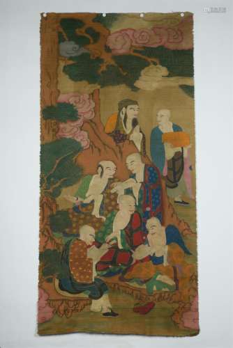 CHINESE INK AND COLOR ON SILK PAINTING OF LOHANS