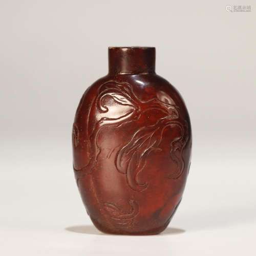 CHINESE AGATE SNUFF CARVED BOTTLE