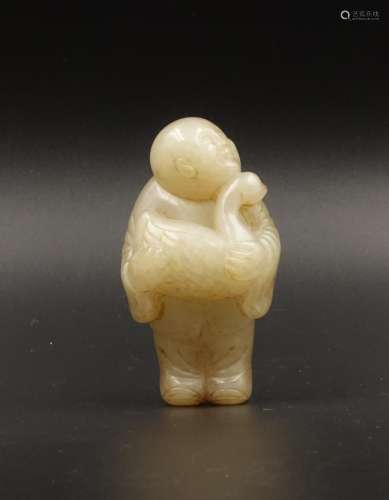 CHINESE JADE CARVED BOY AND GOOSE