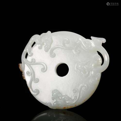 CHINESE WHITE JADE CARVED CHILONG BI DISK