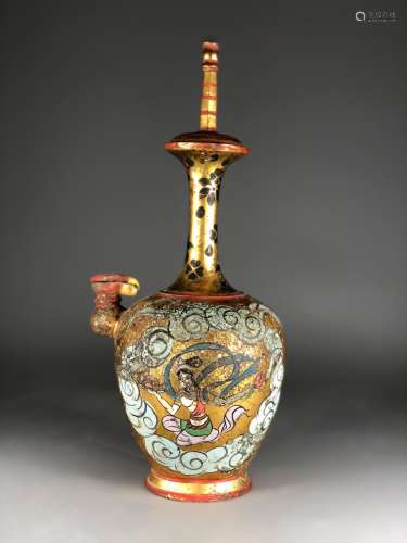 CHINESE POLYCHROME BRONZE WATER PITCHER