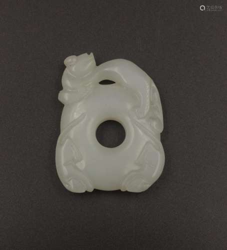 CHINESE WHITE JADE PENDANT OF RAT AND DRAGON