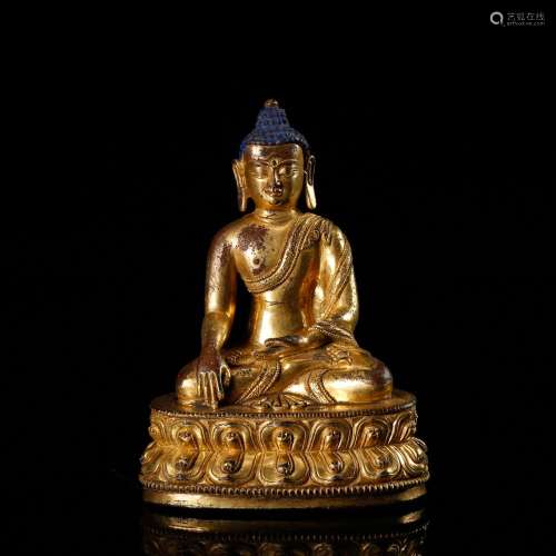 CHINESE GILT BRONZE FIGURE OF SHAKYAMUNI