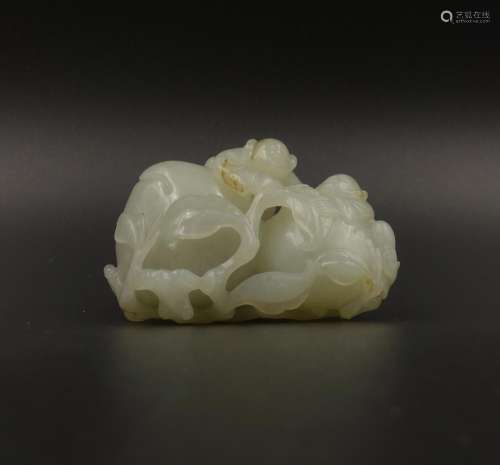 CHINESE CELADON JADE CARVED BOYS AND PEACHES