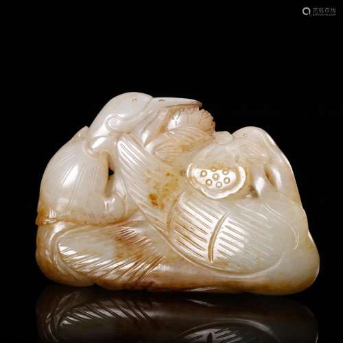 CHINESE WHITE JADE CARVED GOOSE