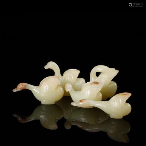 CHINESE SET OF 5 JADE GOOSE