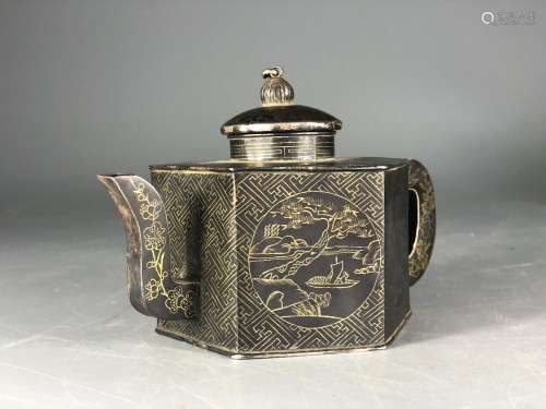 CHINESE GILDED WUTONG TEA POT