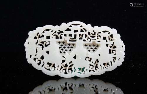 WHITE JADE PENDANT WITH DEER AND SCHOLARS